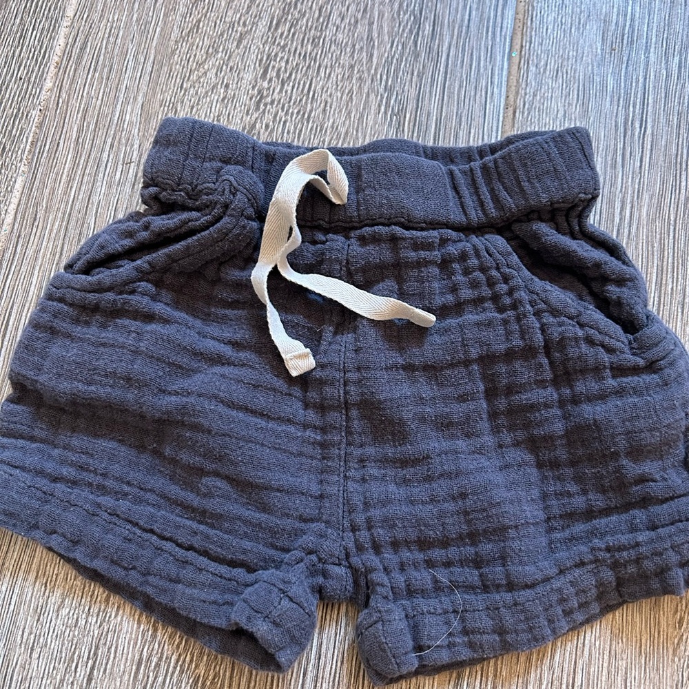 Jamie Kay navy blue textured muslin shorts with cream drawstring